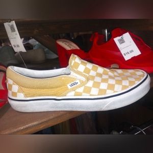 !!!SOLD!!!Vans Yellow White Checkered Canvas Slip On Sneakers